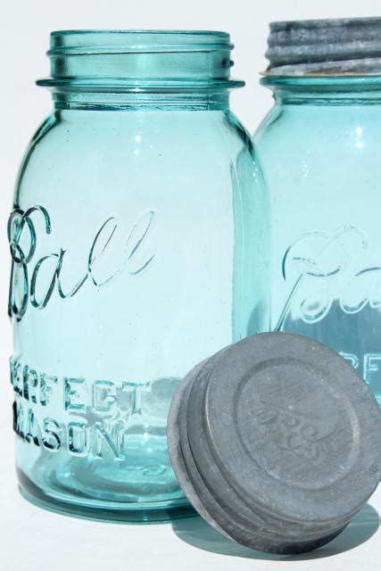 Vintage Blue Glass Canning Jars W Zinc Lids Ball Perfect Mason Jars