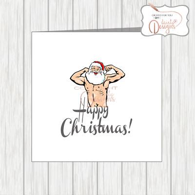 LGBT Gay Pride Christmas Card Sexy Santa Naked Rude Funny Boyfriend