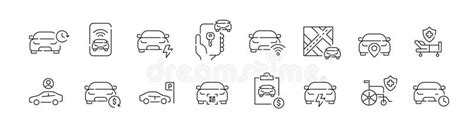 Car Rental Service Icons Set. Parking, Medical Assistance, Qr Code ...