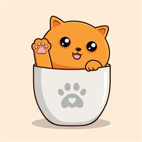 Orange Cat In Cup Waving Paws Cartoon Orange Pussy Cat Vector Vector Art At Vecteezy