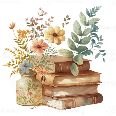 Free Flower Book Watercolor Ai Generative 23399935 Png With Transparent
