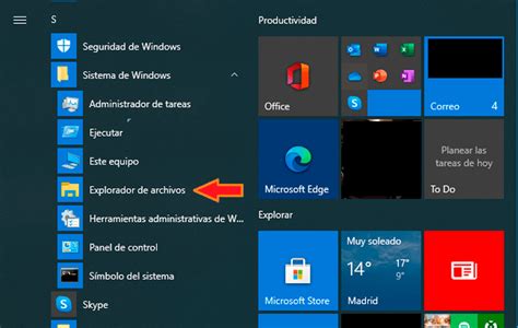 Abrir el explorador de archivos de Windows 10