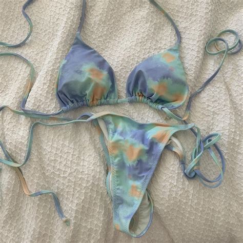 White Fox Cabo Bikini Set In Aqua Tie Dye Top And Depop