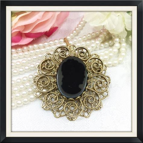 Vintage Black Silhouette Cameo Brooch Black Cameo Br Gem