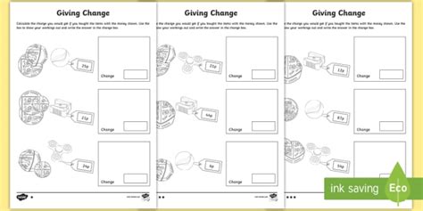 Giving Change Ks1 Worksheet Worksheets Teacher Made