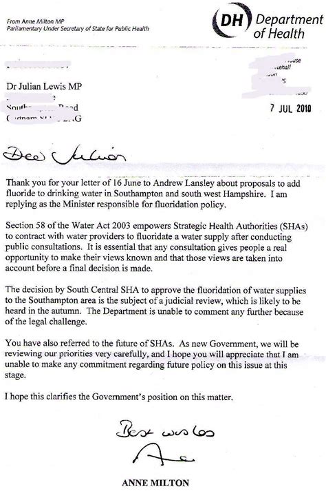 UK Against Fluoridation: Dr Julian Lewis MP letter to DOH