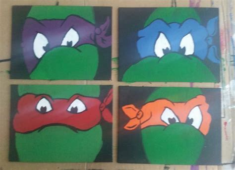 Set Of 4 Hand Painted Canvas Squares TMNT Teenage Mutant Ninja