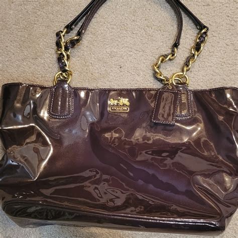 Coach Bags Coach Glossy Patent Leather Tote Bag Plum Poshmark