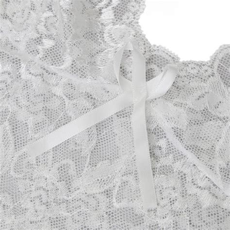 Sexy White V Neck Floral Lace Spaghetti Strap Crop Top And Panty Lingerie Set N