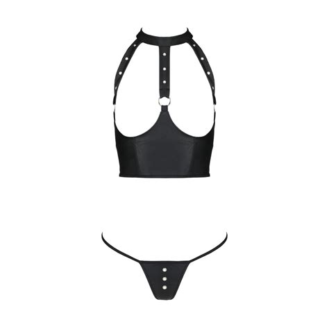 Wetlook Set Mit Offener Brust Schwarz Dessous Sets Club Hot Fashion Odretto Highheels