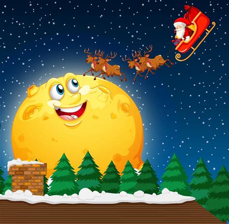 Smiling Moon In The Sky At Night With Santa Claus On Sleigh 1949352