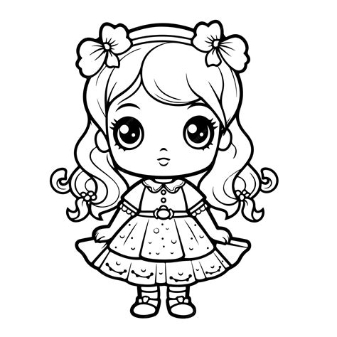 Красивая кукла в платье иллюстрация для раскрашивания страницы ...