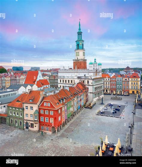 Poznan, Poland. Aerial view of Market (Rynek) square with small ...