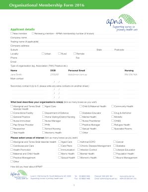 Fillable Online Apna Asn Organisational Membership Form Apna