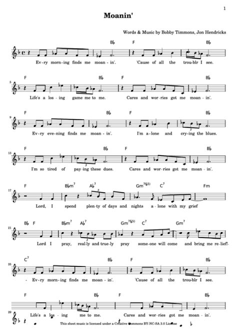 Bobby Timmons Jon Hendricks Moanin Printable Pdf Download