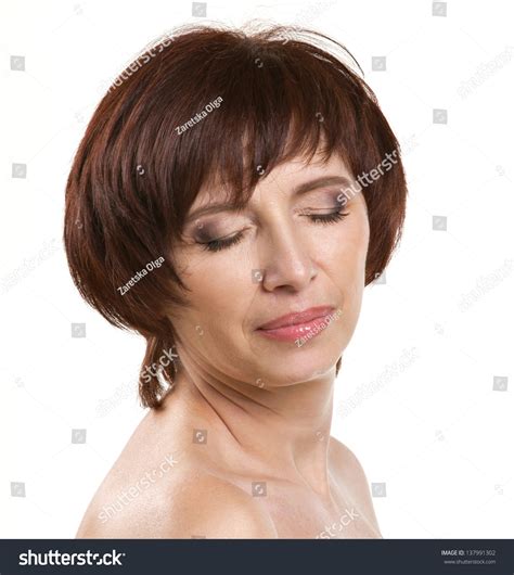 Closeup Portrait Nude Mature Woman Closing Stock Photo Shutterstock