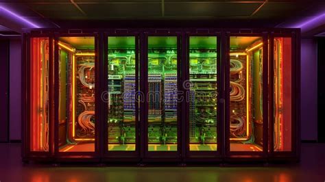 Glowing Beautiful Data Center For Cloud Computing Generative Ai Stock
