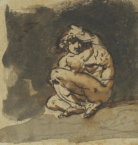 Study Of A Male Nude Trying To Hide Himself Drawing By Nicolai