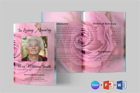 Pink Rose Funeral Program Template Funeral Program Template Etsy