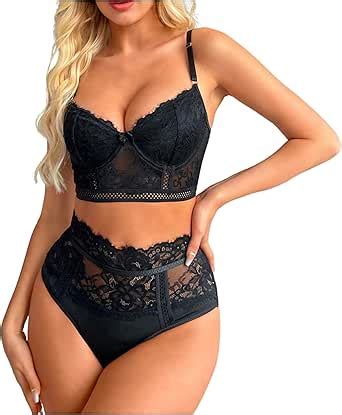 Lingerie Sets For Women Eyelash Lace Mesh Matching Bra And Panty Sets Push Up Sexy Bralette