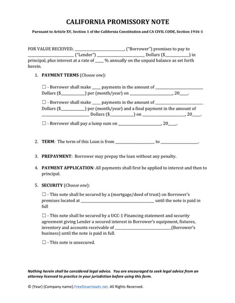 Promissory Note Template California In Word And Pdf Formats