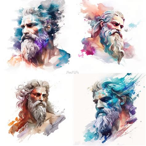 Zeus Watercolor Digital Downloads Zeus Clipart Zeus Png Zeus Wall