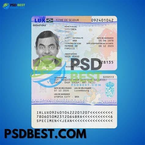 Luxembourg Fake Residence Permit Card Template In Psd Format Psd Best