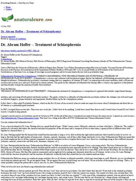 Abraham Hoffer Pdf Orthomolecular Medicine Nicotinamide Adenine