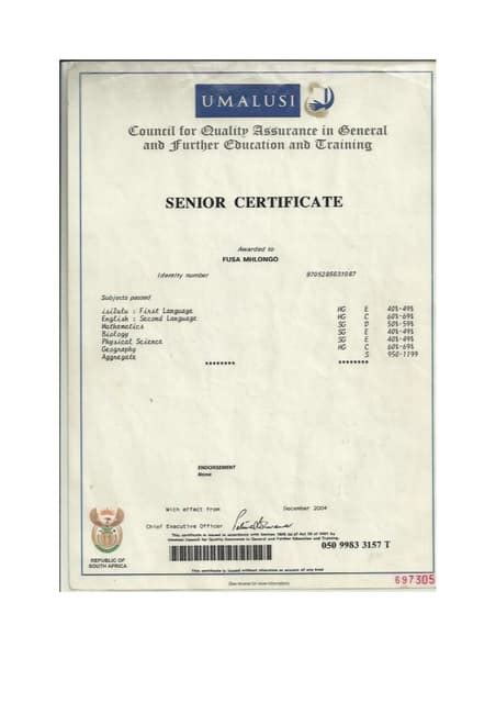 Senior Certificate Pdf