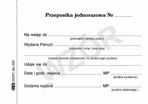 Przepustka Jednorazowa Nr A Alfadruk E Sklep