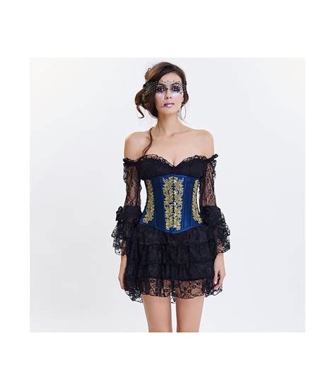 Serre Taille Sexy Corset Victorien Lingerie Serre Taille Brocart Bleu Royal