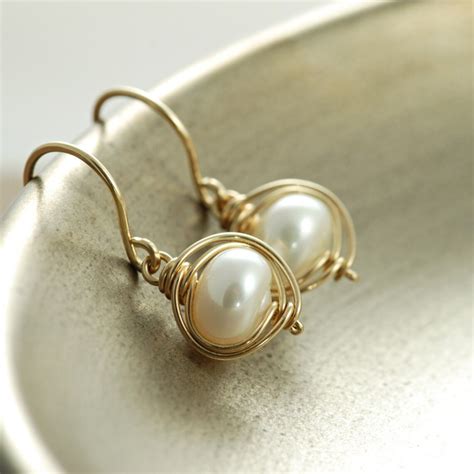 Pearl Gold Dangle Earrings Bridal Jewelry 14k Gold Fill - Etsy