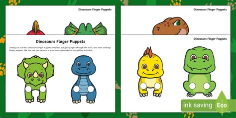 Printable Dinosaurs Finger Puppets (teacher made) - Twinkl