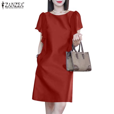 Zanzea Women Korean Fashion Short Sleeve Side Pockets Daily Casual Cny