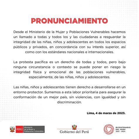 Ministerio De La Mujer Y Poblaciones Vulnerables On Twitter