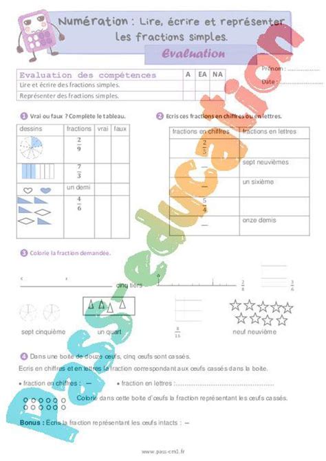 Lire Crire Et Repr Senter Des Fractions Simples Valuation De