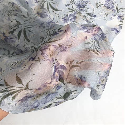 Blue Floral Chiffon Fabric With Pastel Flowers Chiffon Fabric Etsy