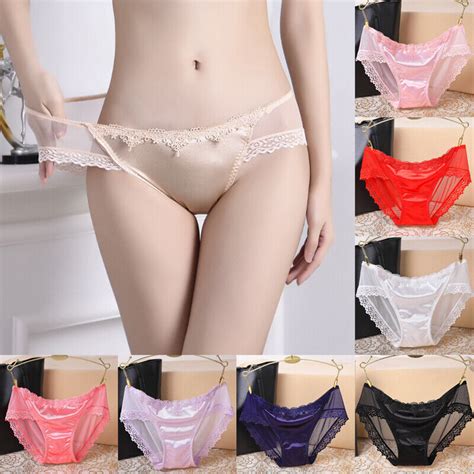 Womens Sexy Shiny Satin Lace Knickers Briefs Underwear Seamless Panties Lingerie Ebay
