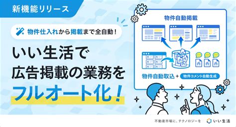 不動産市場特化型saasのいい生活、不動産リーシング業務のオートメーション化を加速する機能をリリース ～物件取込からpr文の生成、掲載の処理を