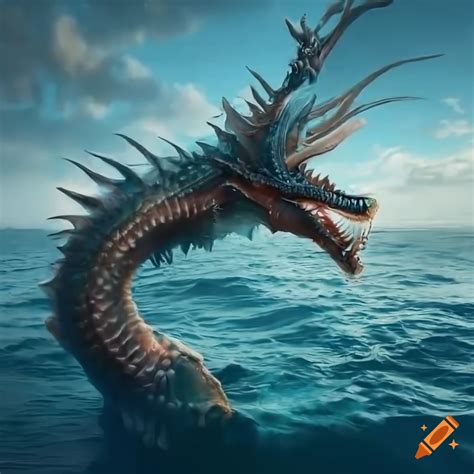 Artwork Of A Colossal Sea Dragon Emerging From The Sea On Craiyon