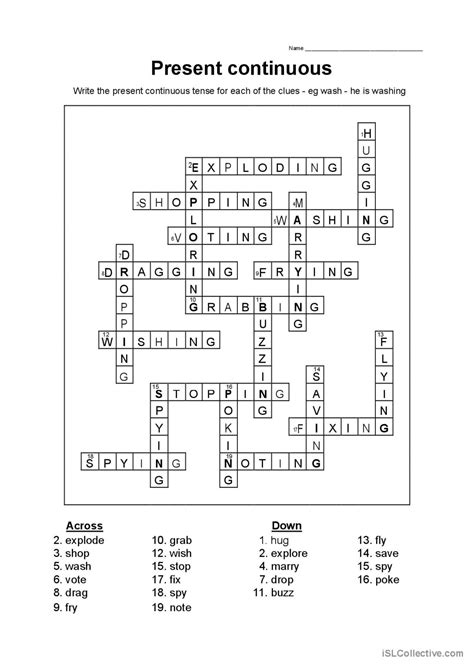 Present Continuous Ing Crossword English Esl Worksheets Pdf Doc