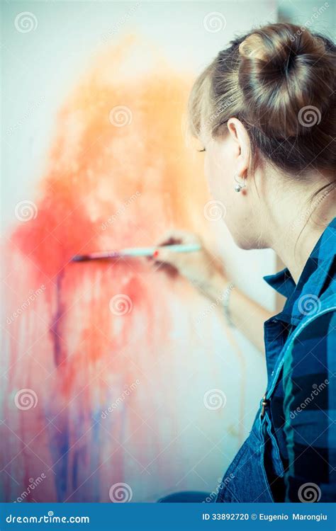Beautiful Blonde Woman Painter Stock Photo Image Of Paintbrush Beautiful