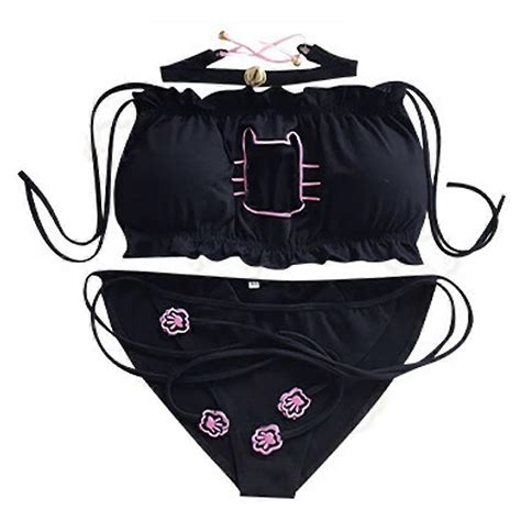 Womens Cosplay Lingerie Japanese Cute Anime Cat Kitten Keyhole Costume Sexy Outfit Black