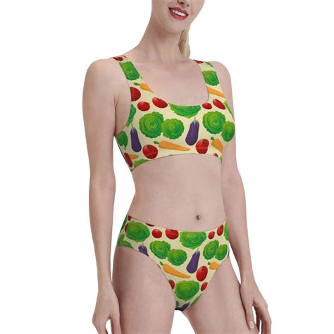 Noikeo Vegetable Pattern Bikini Set For Women Two Piece Swimsuits Low Rise Bathing Suits