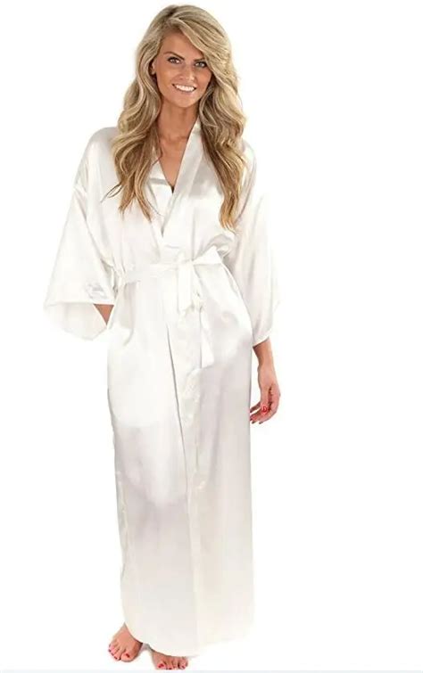 Women Sexy Bathrobe Faux Silk Satin Long Ankle Length Large Size Bath