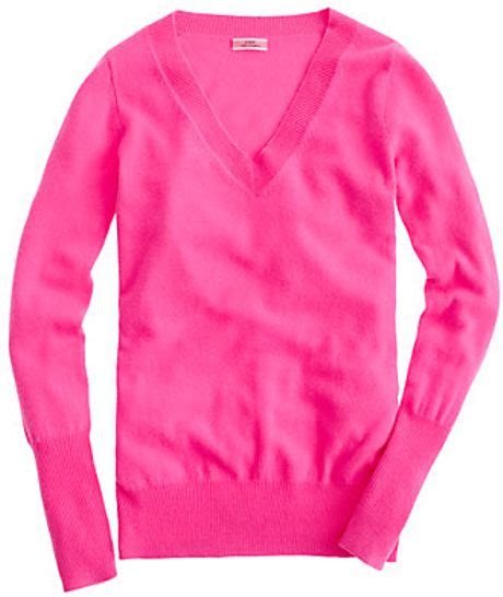 J Crew Cashmere Vneck Sweater In Pink Neon Pink Lyst