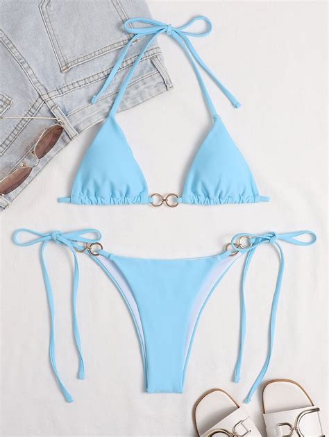 SHEIN Swim Vcay Ring Linked Micro Triangle Thong Bikini Swimsuit SHEIN UK