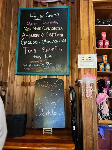 Menu at The Back Porch Seafood & Oyster House restaurant, Panama City