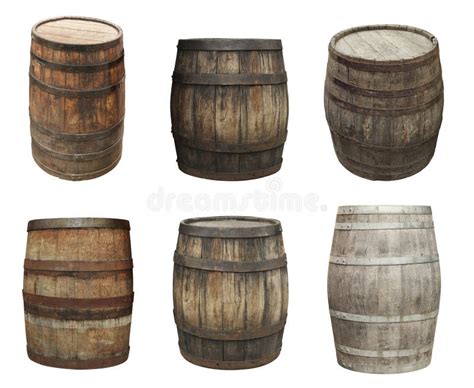 Set With Different Wooden Barrels Isolated On White Stock Image Image