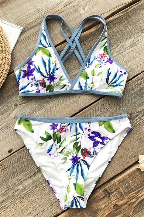 Tropical Floral Print Crisscross Bikini
